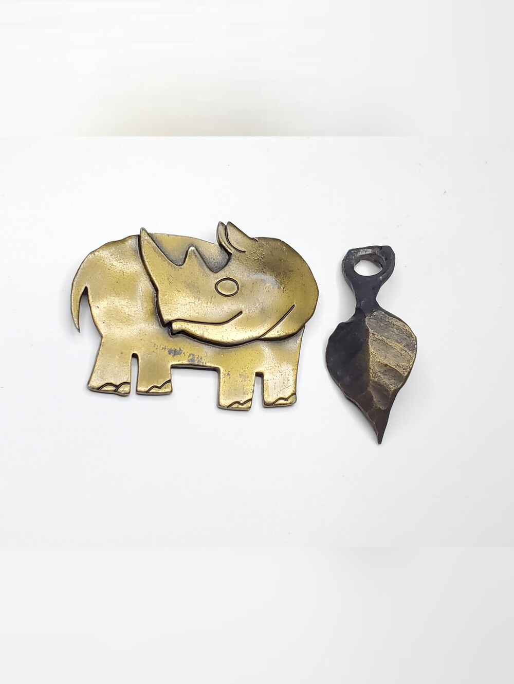 Vtg. Rhinoceros Brooch & Solid Metal Pendant Unisex